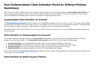 How Cholamandalam Claim Intimation Works for Different Policies - Quickinsure