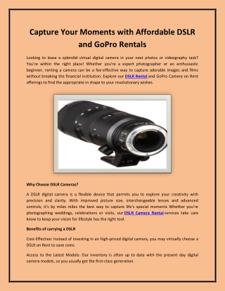 Capture Your Moments with Affordable DSLR and GoPro Rentals
