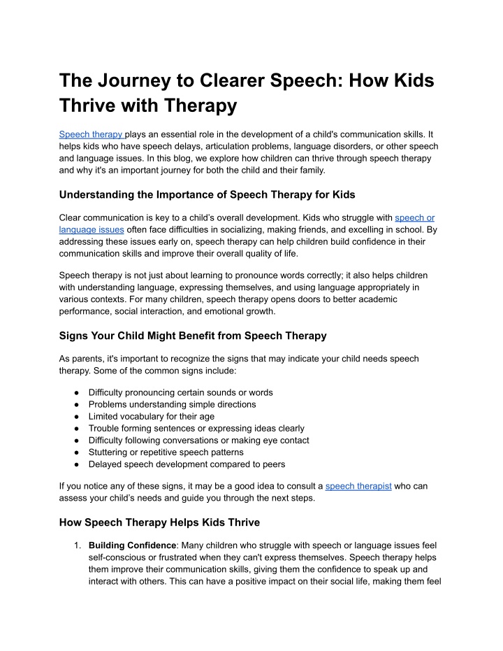 the journey to clearer speech how kids thrive