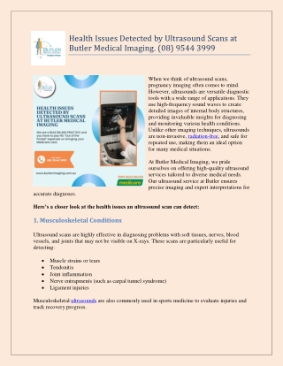 Health Issues Detected by Ultrasound Scans at Butler Medical Imaging. (08) 9544 3999