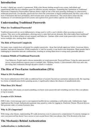 Examining the Limitations of Traditional Passwords Compared to Passwordless Opti