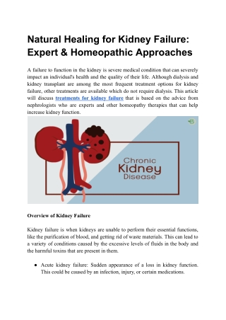 Natural Healing for Kidney Failure Expert & Homeopathic Approaches