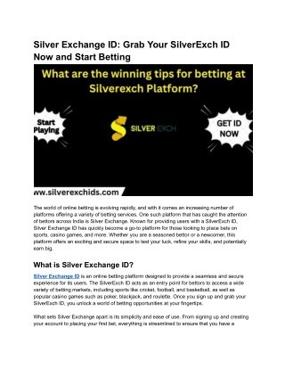 Silver Exchange ID_ Grab Your SilverExch ID Now and Start Betting