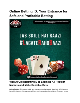 Online Betting ID_ Your Entrance for Safe and Profitable Betting