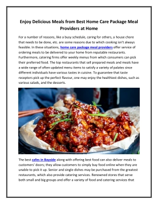 Enjoy Delicious Meals from Best Home Care Package Meal Providers at Home