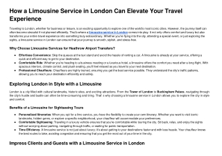 How a Limousine Service in London Can Elevate Your Travel Experience