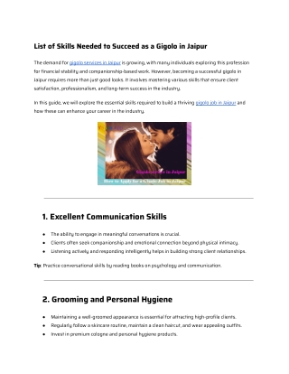 List of Skills Needed to Succeed as a Gigolo in Jaipur