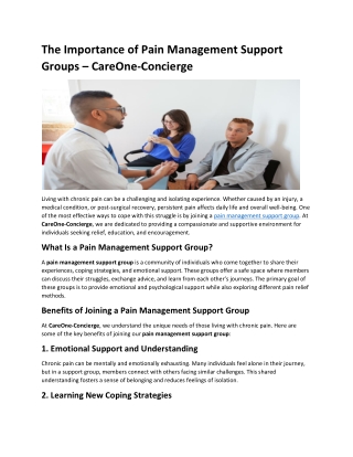 The Importance of Pain Management Support Groups – CareOne-Concierge