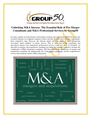 Unlocking M&A Success: The Essential Role of Pre-Merger Consultants and M&A Prof