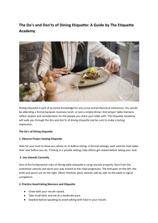 The Do's and Don'ts of Dining Etiquette- A Guide by The Etiquette Academy