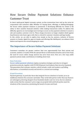 How Secure Online Payment Solutions Enhance Customer Trust