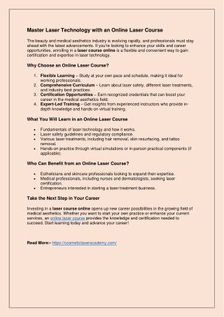 Take the Next Step in Your Career with Laser Course Online