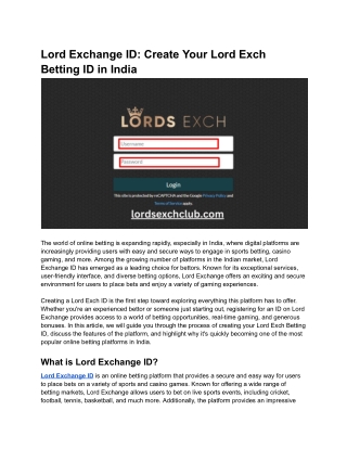 Lord Exchange ID_ Create Your Lord Exch Betting ID in India