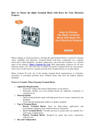 How to Choose the Right Terminal Block with Brass for Your Electrical Projects.