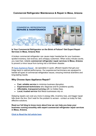 Commercial Refrigerator Maintenance & Repair in Mesa, Arizona