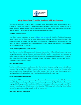 why should you consider online childcare courses