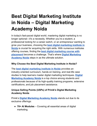 Best Digital Marketing Institute in Noida – Digital Marketing Academy Noida