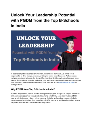 Unlock Your Leadership Potential with PGDM from the Top B-Schools in India