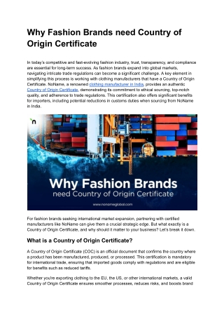 Why Fashion Brands need Country of Origin Certificate