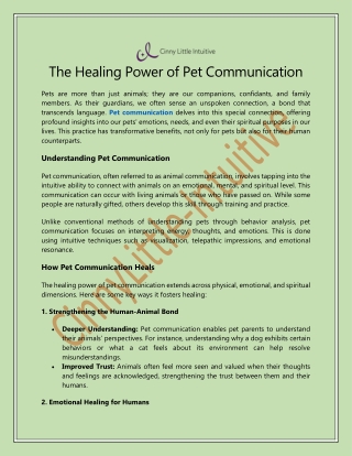 The Healing Power of Pet Communication