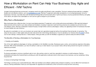 How a Workstation on Rent Can Help Your Business Stay Agile and Efficient - IVM Techno