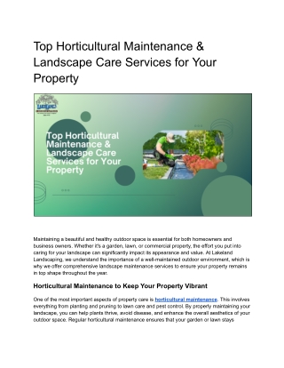Top Horticultural Maintenance & Landscape Care Services for Your Property
