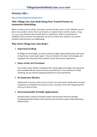 Village Line Auto Body Being Your Trusted Partner in Automotive Rebuilding