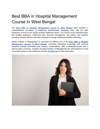 Best BBA in Hospital Management Course In West Bengal