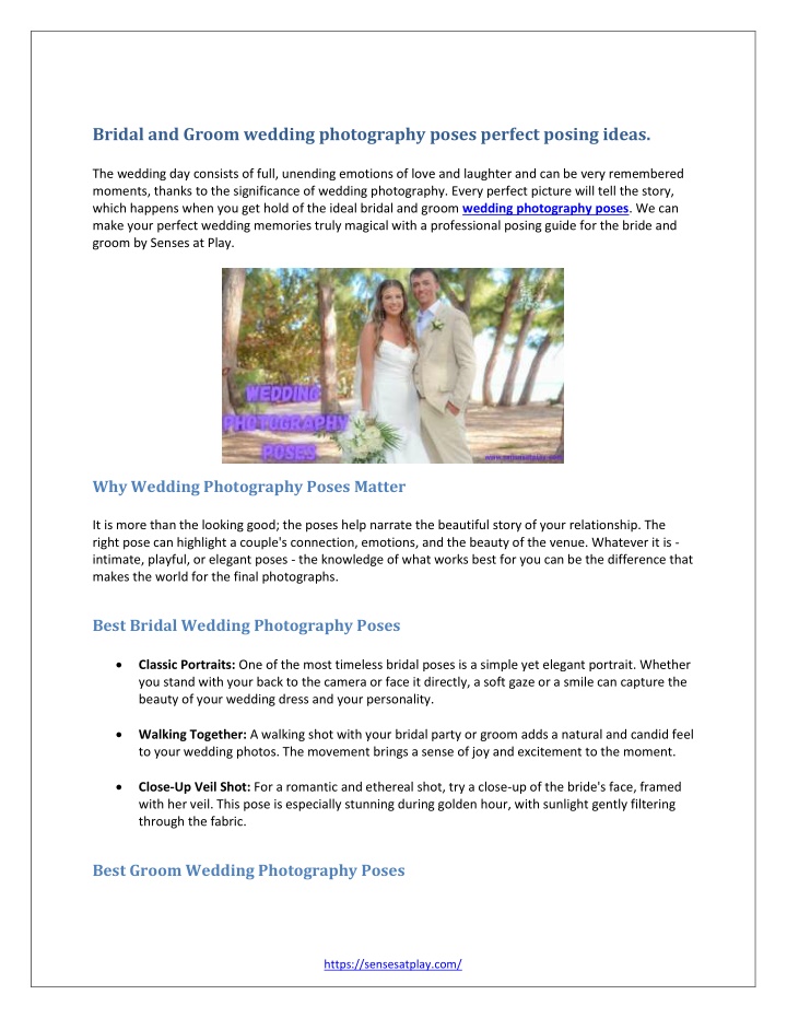 bridal and groom wedding photography poses