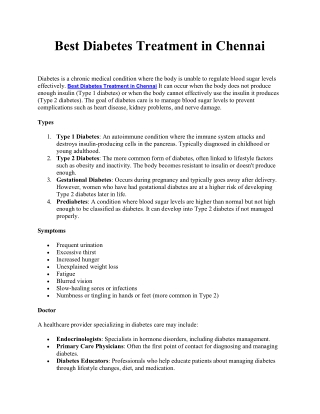 Best Diabetes Treatment in Chennai
