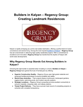 Builders in Kalyan – Regency Group_ Creating Landmark Residences