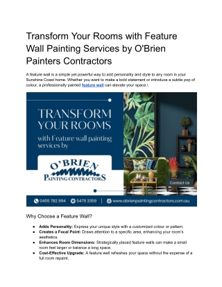 Transform your Rooms with Feature wall painting services by O'Brien Painters Contractors