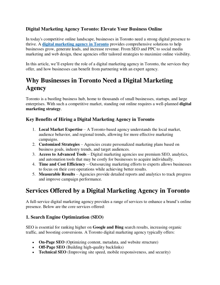 digital marketing agency toronto elevate your