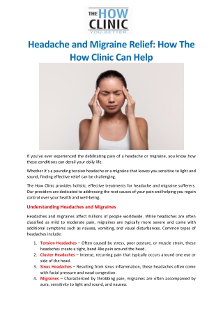 Headache and Migraine Relief How The How Clinic Can Help