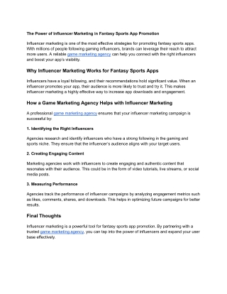 The Power of Influencer Marketing in Fantasy Sports App Promotion