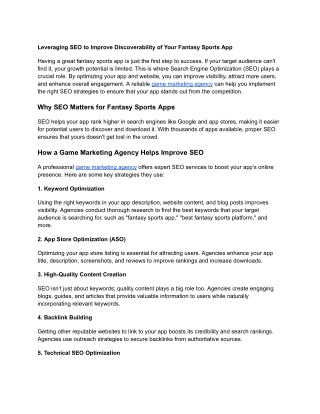 Leveraging SEO to Improve Discoverability of Your Fantasy Sports App