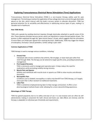 Exploring Transcutaneous Electrical Nerve Stimulation (TENS) Applications