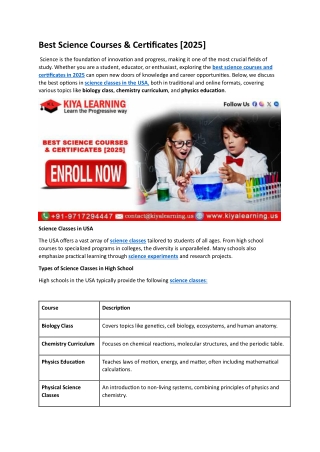 best science courses certificates 2025