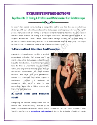 Benefits Of Hiring A Professional Matchmaker