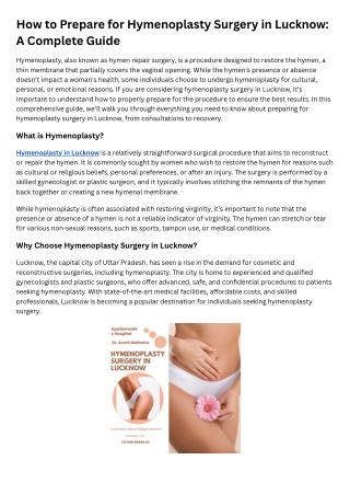 How to Prepare for Hymenoplasty Surgery in Lucknow A Complete Guide