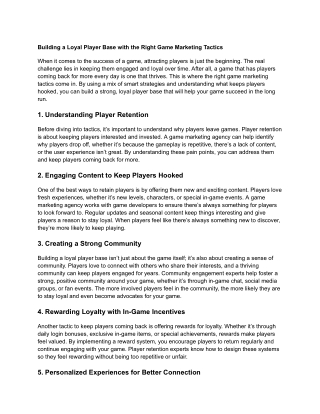 building a loyal player base with the right game