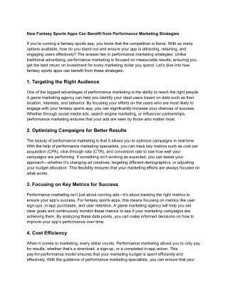 How Fantasy Sports Apps Can Benefit from Performance Marketing Strategies