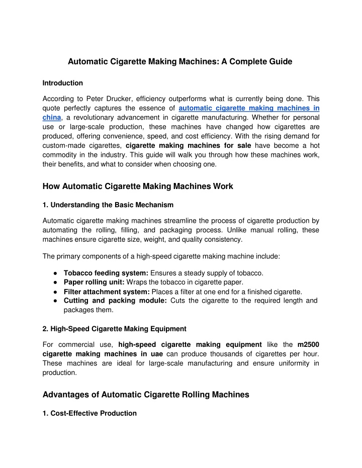 automatic cigarette making machines a complete