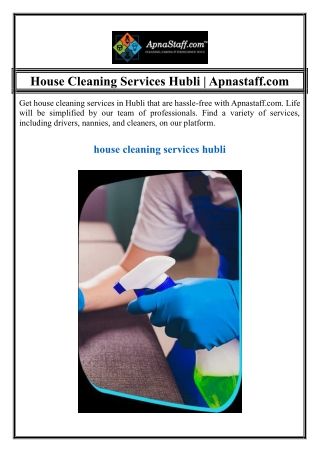 House Cleaning Services Hubli | Apnastaff.com