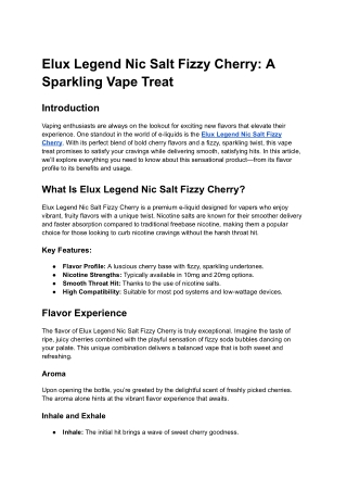 Elux Legend Nic Salt Fizzy Cherry_ A Sparkling Vape Treat