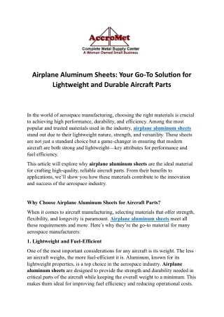 Why Choose Airplane Aluminum Sheets for Aircraft Parts