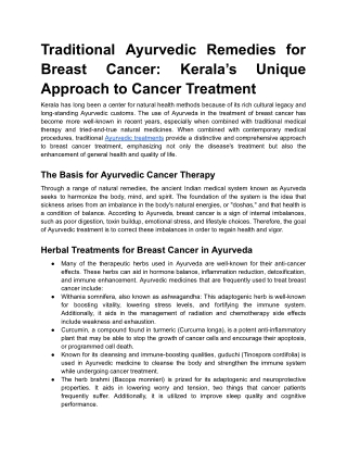 Traditional Ayurvedic Remedies for Breast Cancer_ Kerala’s Unique Approach to Cancer Treatment