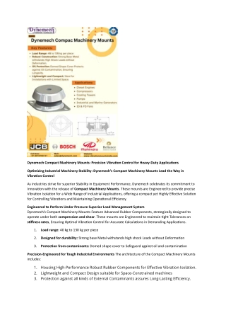 Dynemech Compact Machinery Mounts: Precision Vibration Control for Heavy-Duty