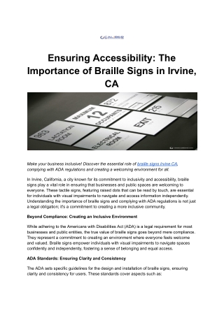 Ensuring Accessibility: The Importance of Braille Signs in Irvine, CA