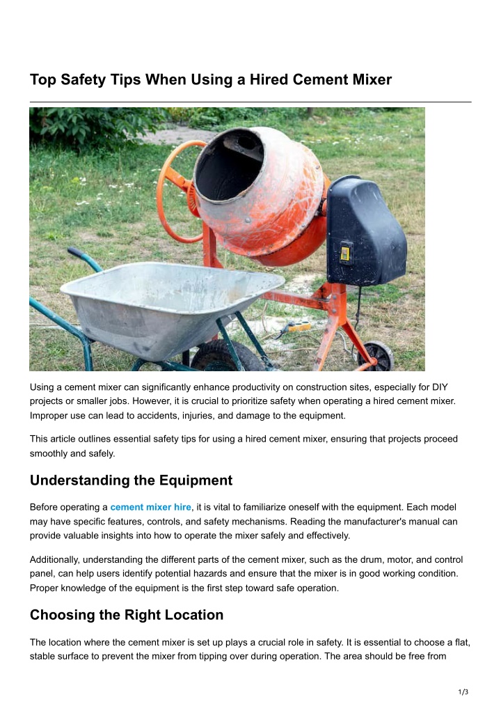 top safety tips when using a hired cement mixer